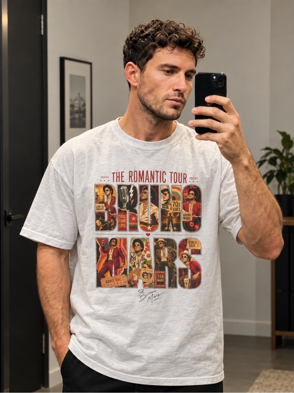 Gildan Bruno Mars The Romantic Tour Graphic T-Shirt White